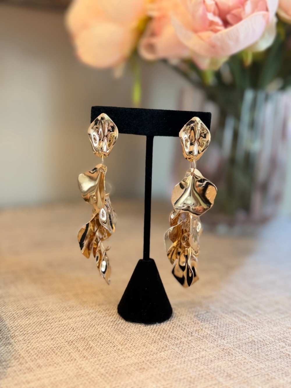 18k gold-plated Leaf Cascade Drop Earrings - gorgeous 3 inch drop!